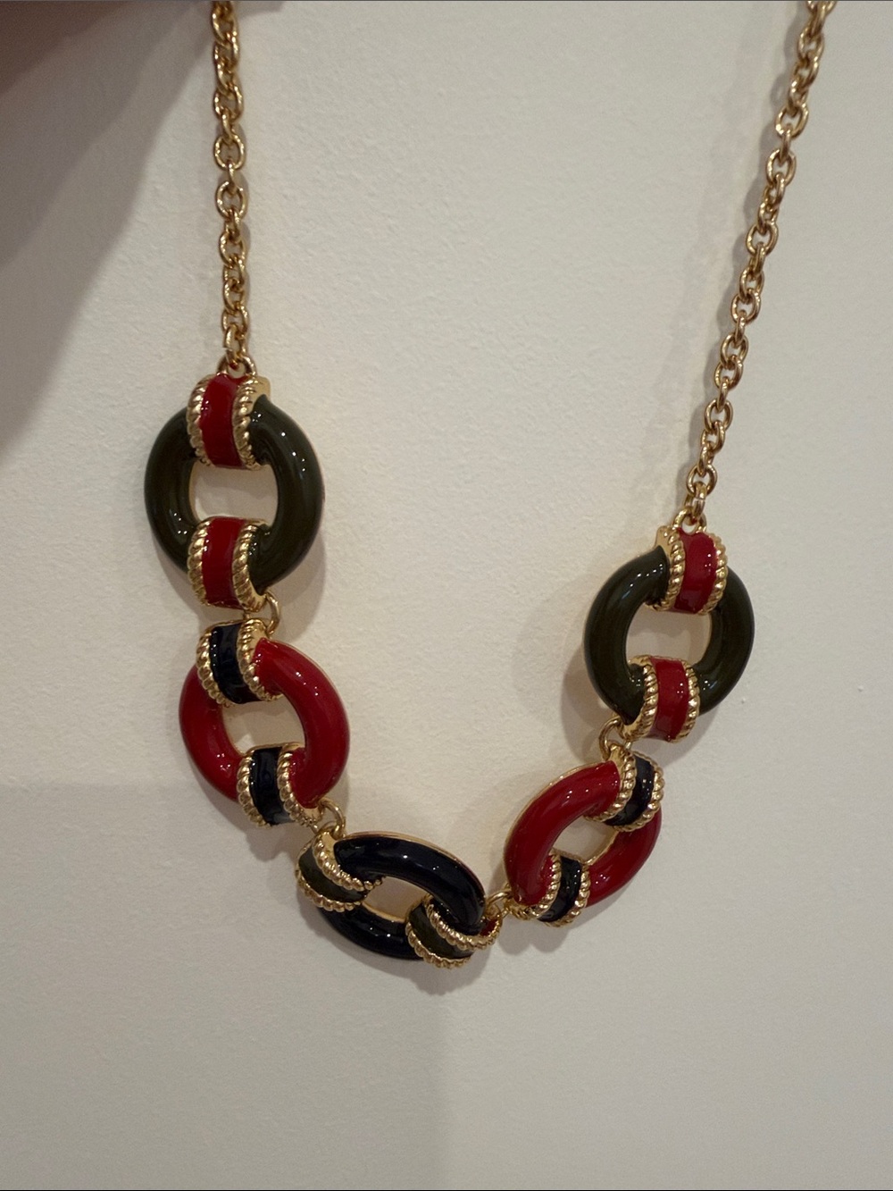 Talbots enamel and gold-tone color-block bold ring linked statement necklace